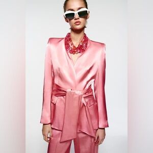 NEW Zara Pink Satin Blazer with Structured Shoulders